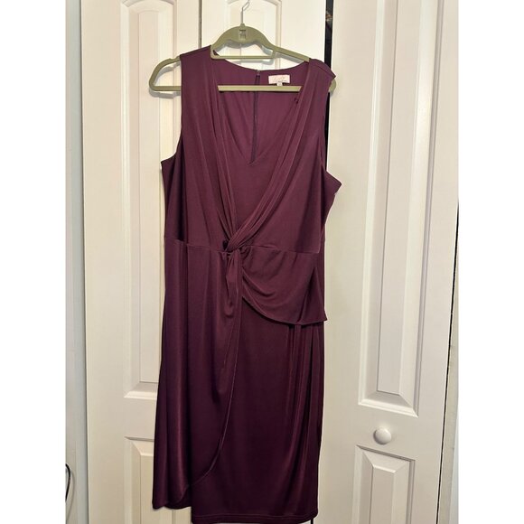 Lovely By Adrianna Papell Womens Sleeveless Burgundy Midi Dress With Draped Knot - Picture 2 of 5